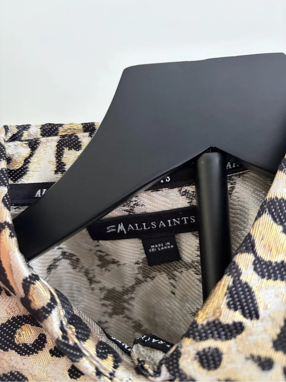 AllSaints Metallic Leopard Print Button-Up Jacket in Black, Gold, Cream